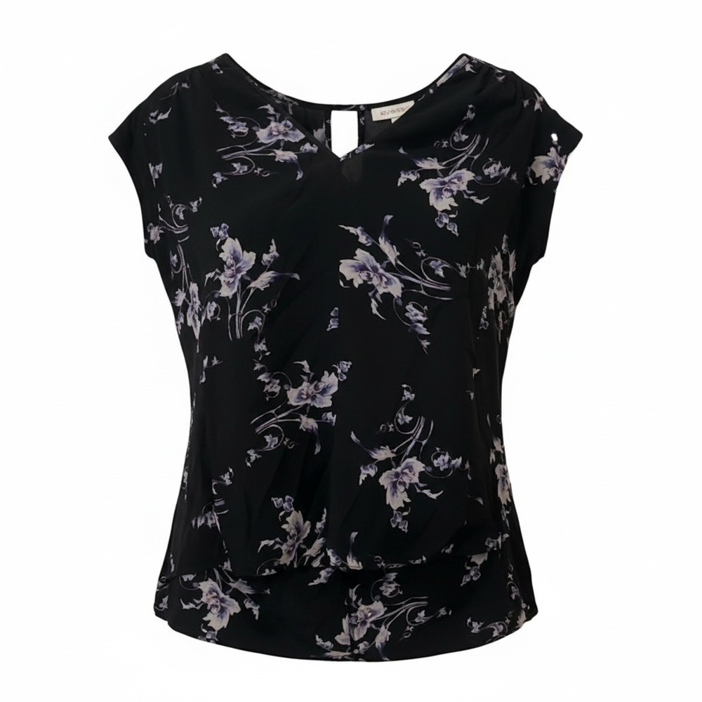 Rebecca Taylor black floral silk top, size 2